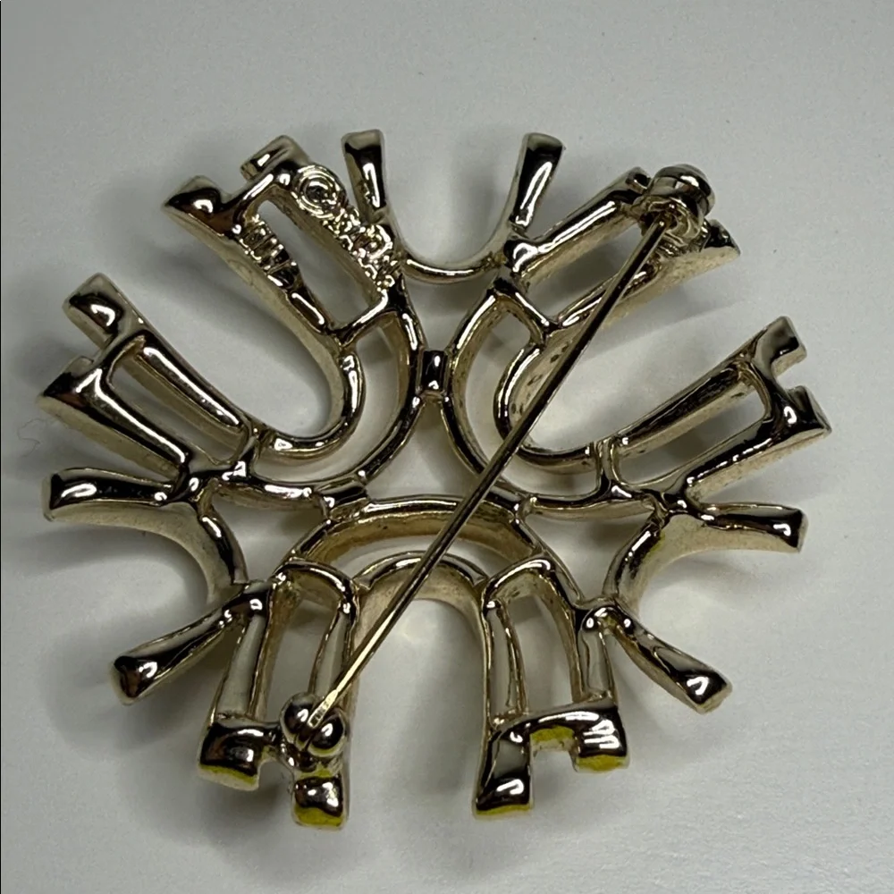 Vintage Gold tone Horseshoe double U brutalist Sarah Cov Brooch pin Sea Sprite